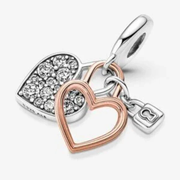 Pandora Heart Padlock Double Dangle Charm - Picture 3 of 5